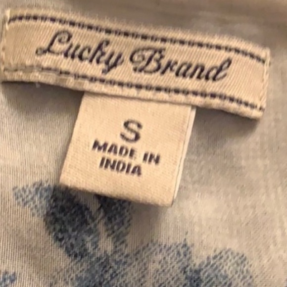 Lucky Brand White & Blue Floral Printed Gauzy Cotton Cold Shoulder Peasant Top - Picture 4 of 5